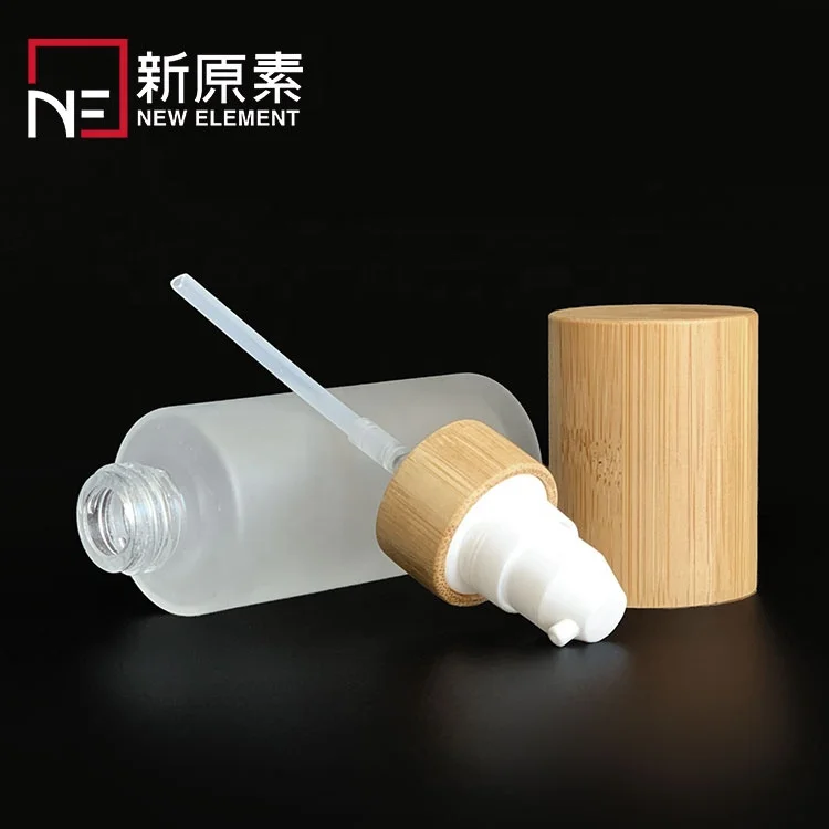 cylinder 30ml 50ml 60ml 80ml 100ml 120ml frosted perfume cream lotion serum glass lotion pump bottle with bamboo lid