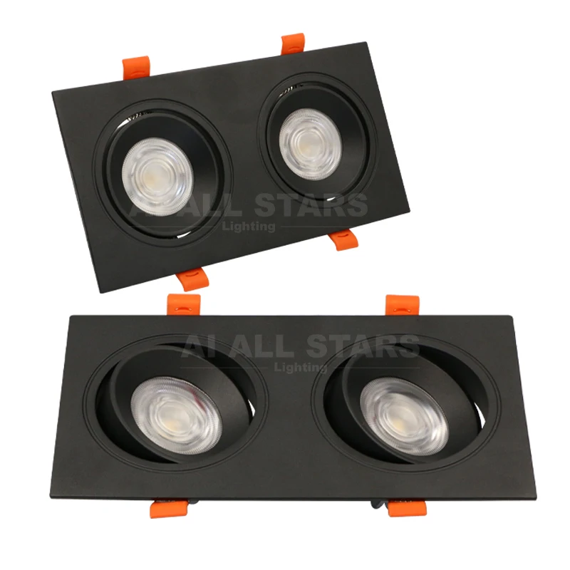 Aluminum Square Rectangle Recessed Tunable Double Twin Two Head Fixture 2x10W 15W LED Lamp Grille Cob Led Downlight