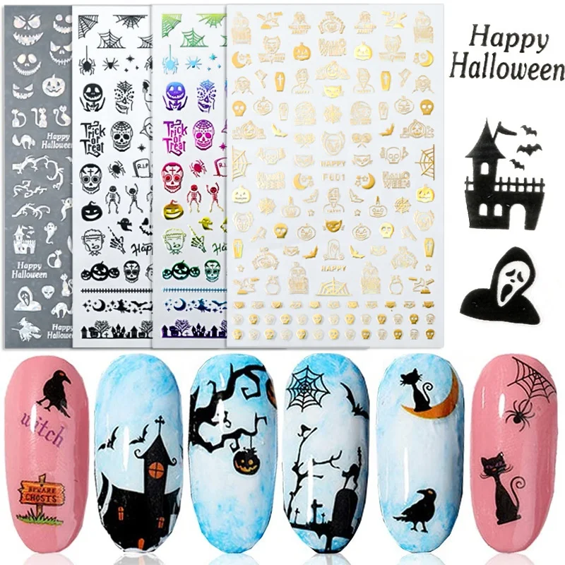 Halloween nail stickers color laser Europe and the United States pumpkin skull DIY self-adhesive nail decal stickers