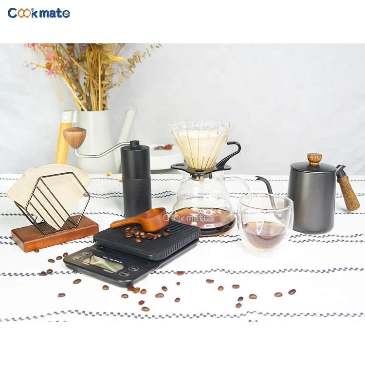 laminated coffee kettle with thermometer 850ML, V60 Paper Coffee Filter, dripper-Arabic Coffee pour set