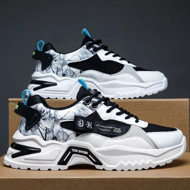 Breathable and thin mesh sports running shoes with elevated height for teenagers, dad fashion shoes