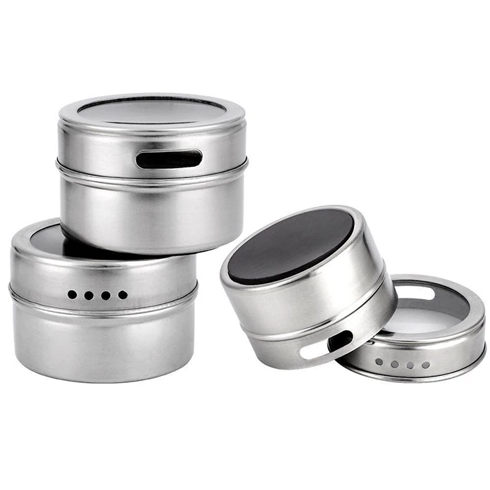 kitchen 2pcs/set with Rack Eco-friendly Luxury Household Steel Lids Metal Magnet Set Herbs Pots Magnetic Spice Jar