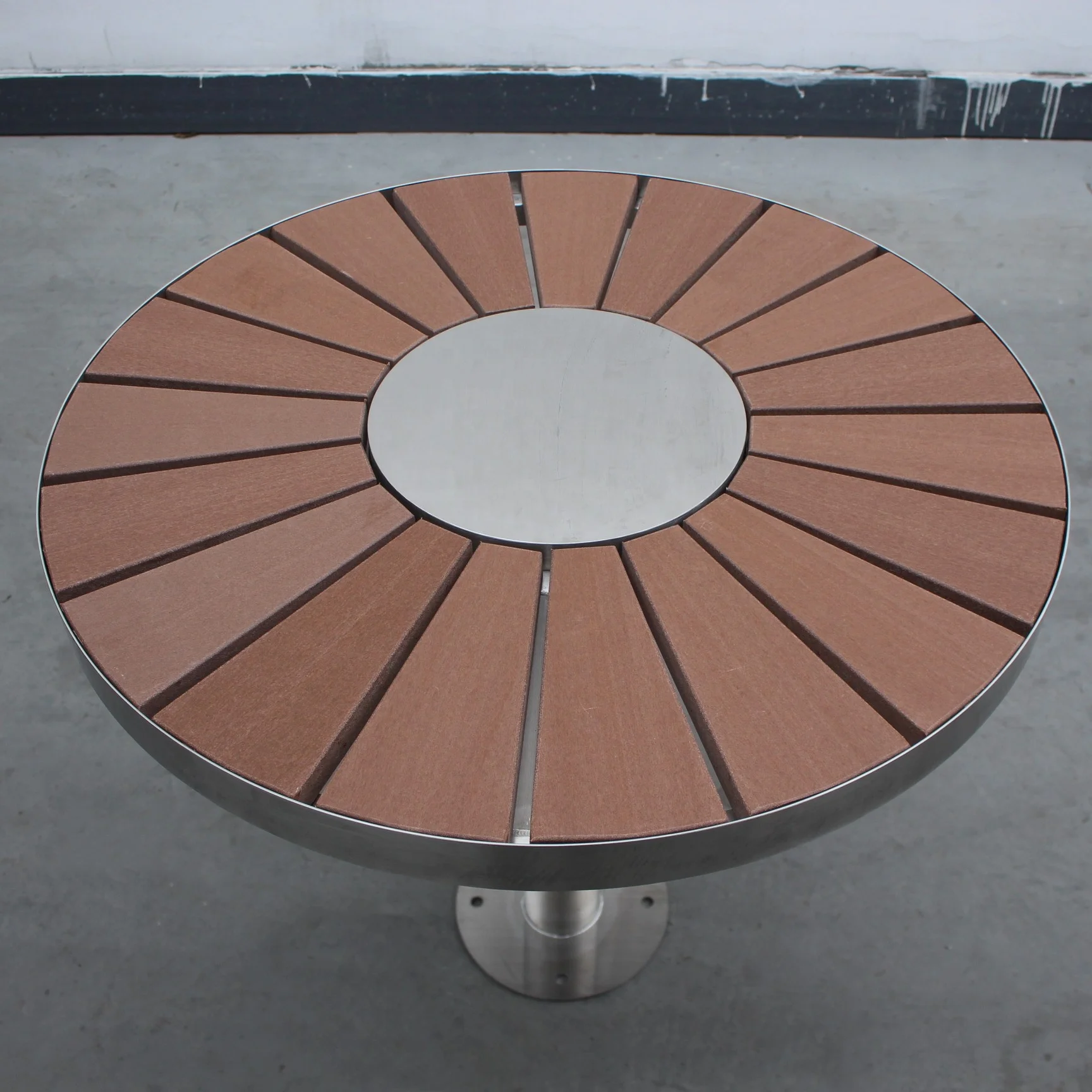 Gavin outdoor street and park furniture manufacturer outside round stainless steel and wood cafe table