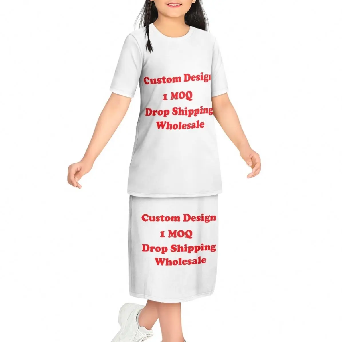 2023 Summer Vintage Dress Set Kid Shirts Two-pieces 1-14 Years Girls Fashion Print On Demand Custom Casual Dresses Street Wear