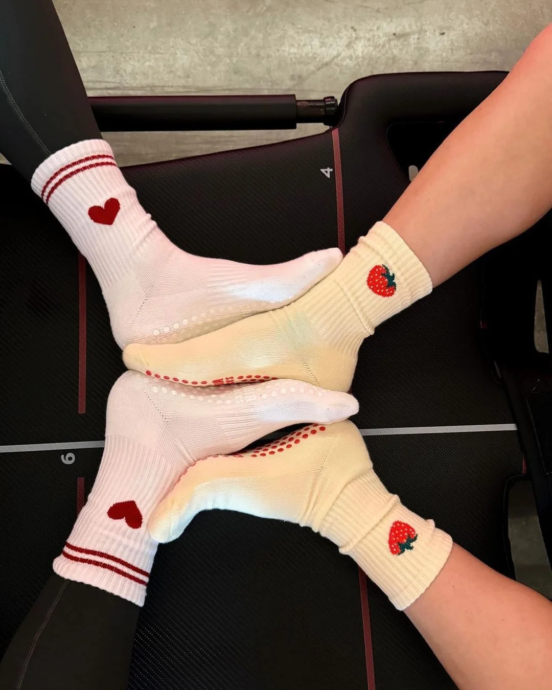 Custom Logo Heart Strawberry Cherry Pilates Socks Cotton Anti Slip Plain Grip Pilates Socks Crew Women Indoor Non Slip Yoga Sock