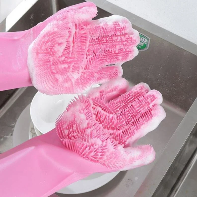 kitchen Cleaning dish washing heated silicon hand dishwashing household sponge gloves