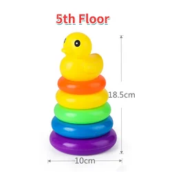 HUAMJ New Arrival Montessori Rainbow Tower Color Cognitive Baby Kids Building Block Stacking Rings Toy