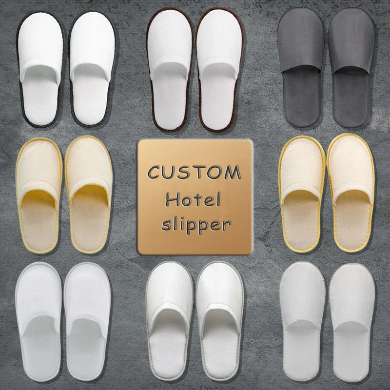 Wholesale Low Moq Custom Logo Guest Comfortable White Spa Bathroom Soft Slides Slippers For Unisex Disposable Hotel Slippers