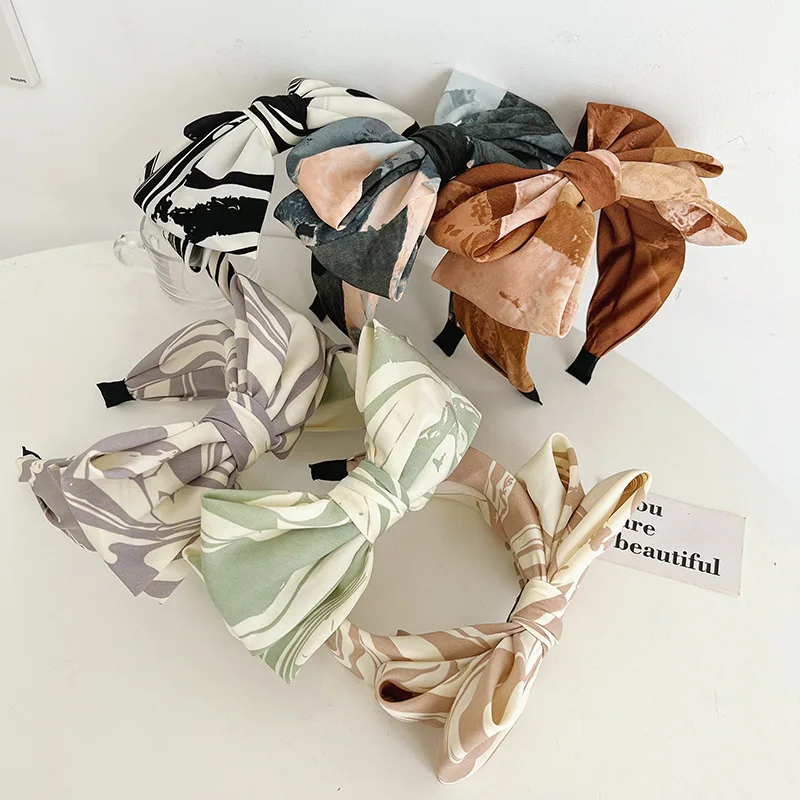 Fashion new printing and dyeing big bow wide edge hair band temperament girls go out 100 headband hair accessories hair bundle