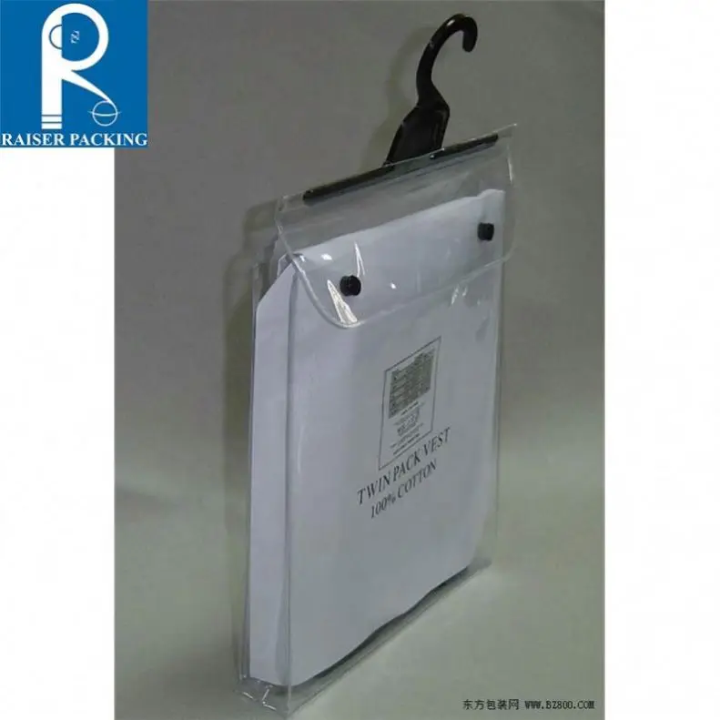 Factory custom printed cheap clear plastic garment bags with hanger apparel packaging with hook for Underwear and Socks