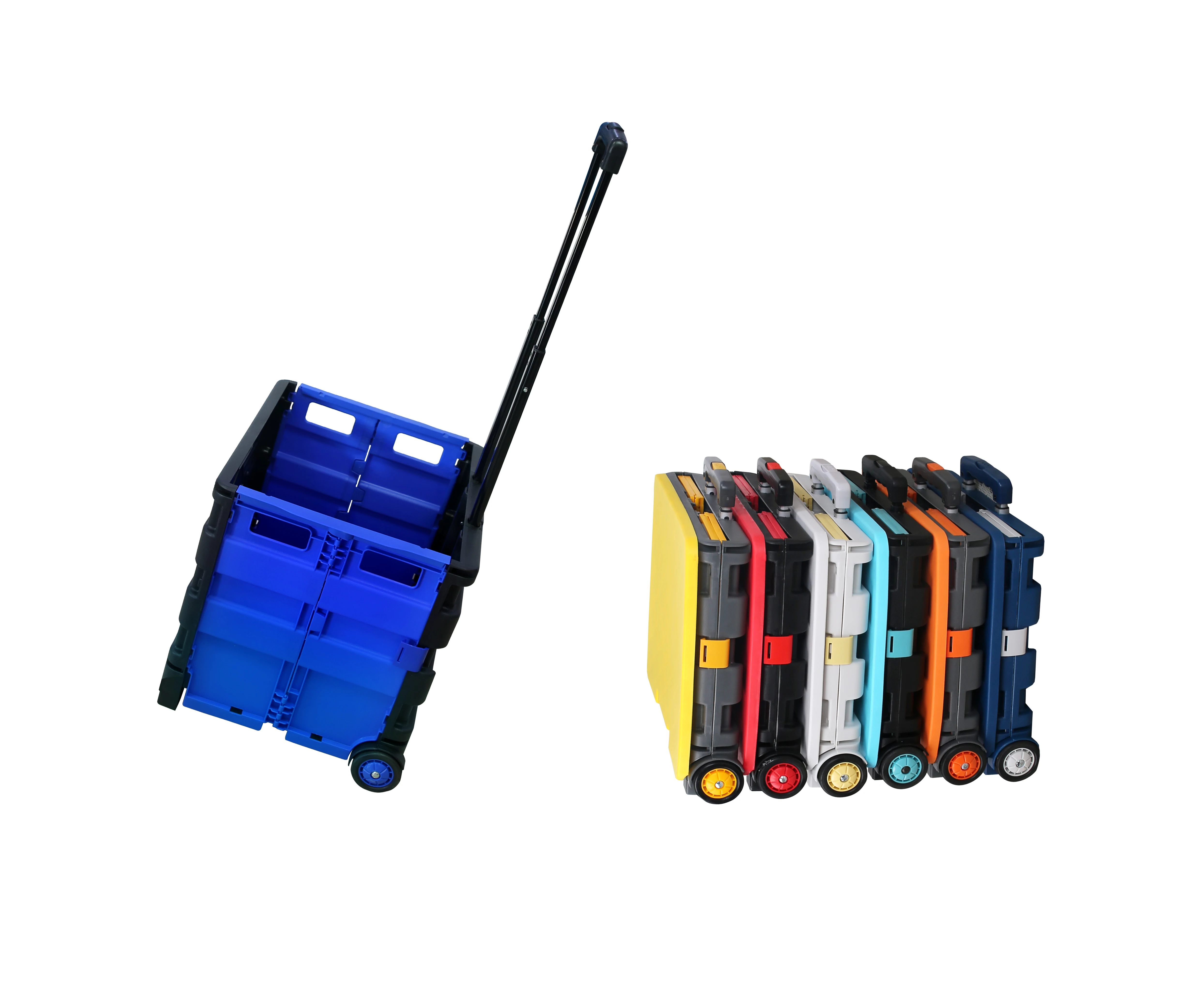 OEM plastic folding shopping trolley cart with wheels rolling Grocery Cart Supermarket trolley Hand  Collapsible Handcart