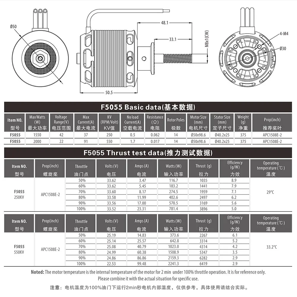 Бесщеточный двигатель F5055 550KV 250KV для беспилотных летательных аппаратов