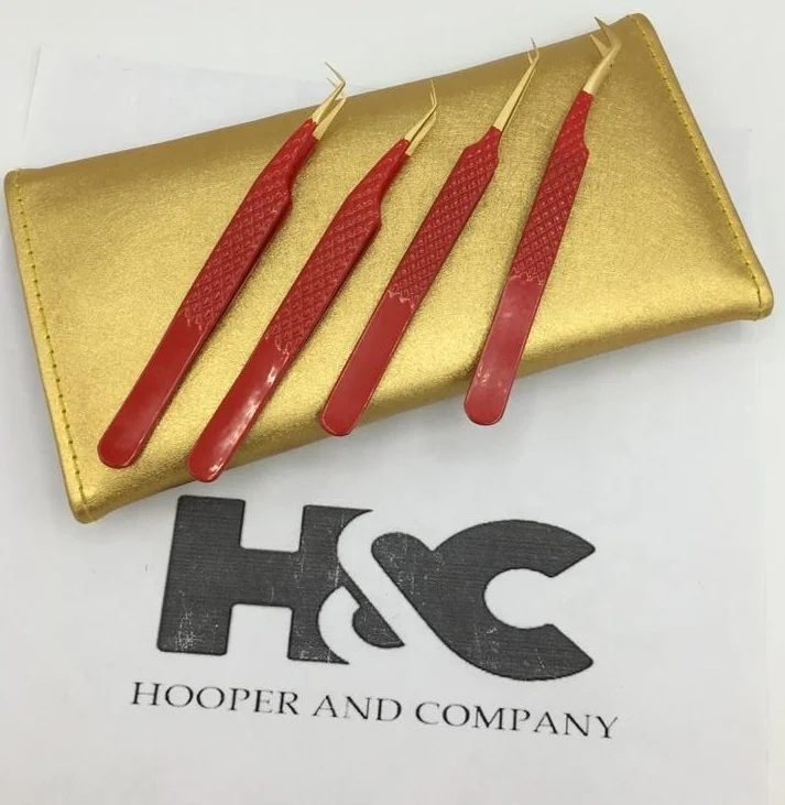 New Eyelash Tweezer Red With Gold Tip Diamond Grip Eyelash Extension Tweezers Custom Brand Name Eyelash Tweezers Sustainable