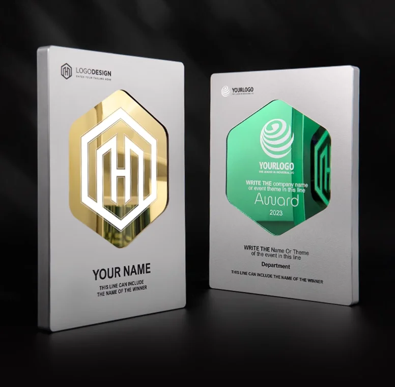 Aluminum Award Plaque with Custom Shape of Mirror, Premium Golden Trophy Award, Award Plates for Anniversary Events