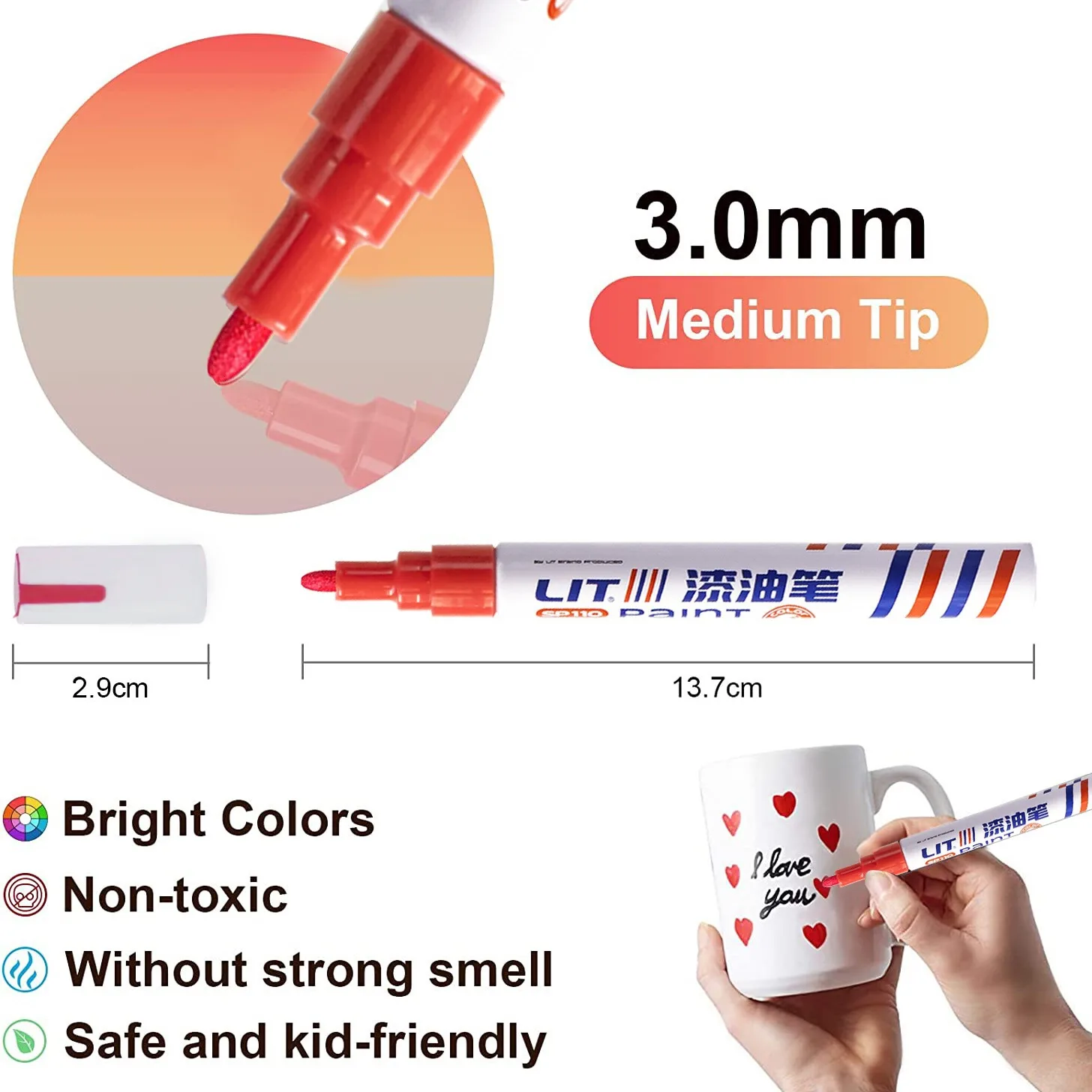 Industrial Tire Refillable Painting Empty Pen Car Thickness Tester Touch Up Auto Repair Scratch Oil Metallic Paint Marker