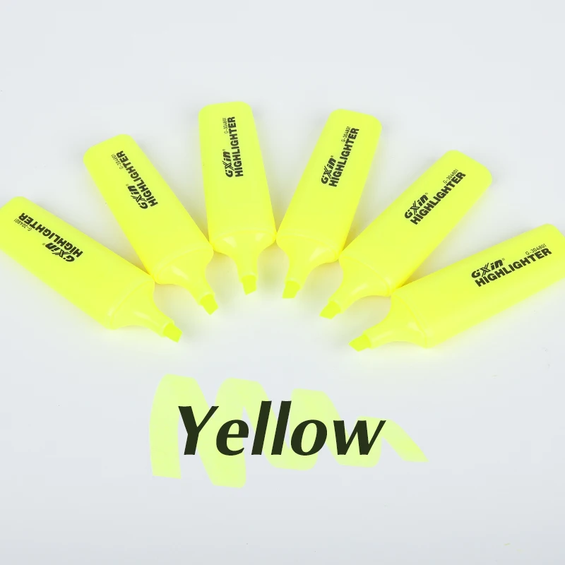 Gxin G-304801 yellow color 12pcs/set highlighters custom fluorescent pen water based school students highlighter marker pen