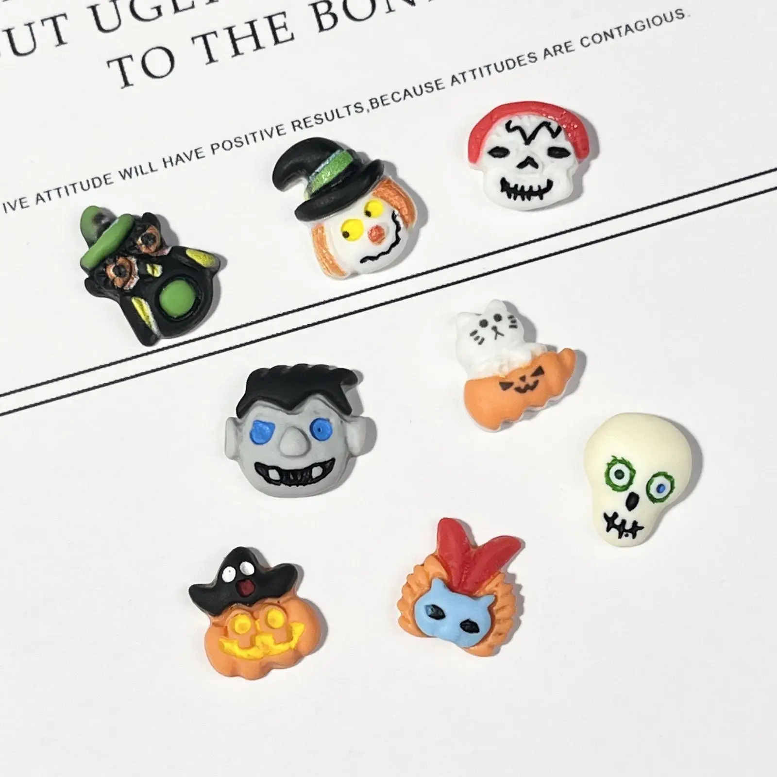 20pcs/Bag Kawaii Cartoon Halloween Skull Head Series 3D Art Decorations Macaron Nails Charms Designs DIY Resin Nail New