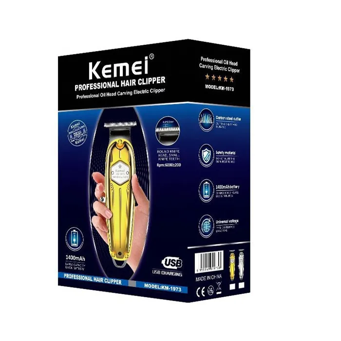 Portable USB rechargeable Kemei KM-1973 adjustable stainless steel blade hair trimmer clippers