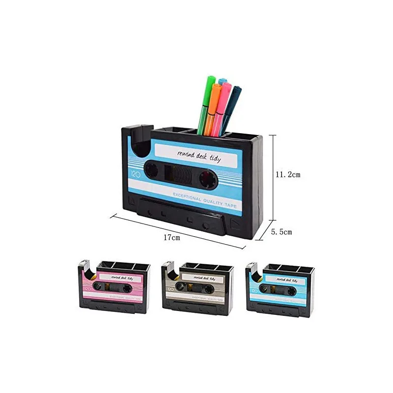 2 In 1 Multifunctional Pen Holder Creative Office Desk Stationery Organizer Retro Cassette Tape Dispenser Pen Holder Gift