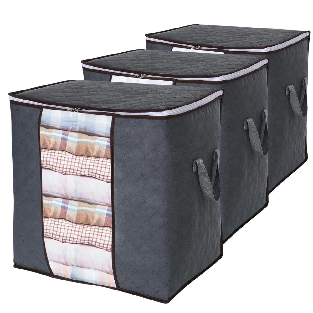 
Large Capacity Thick Fabric Foldable Clothes Storage Bag Organizer With Handle Zipper Window For Comforters Blankets Bedding 