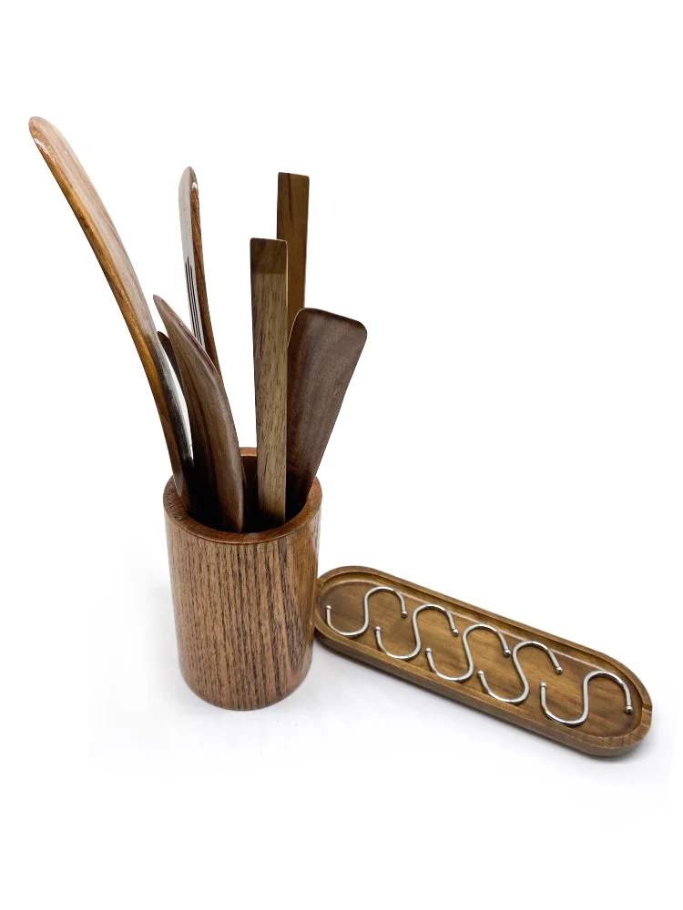 Custom stocked wood wooden spurtles set teak wood spurtle kitchen utensils for cooking