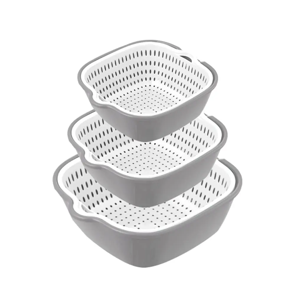 Kitchen Plastic PP double layer rotatable drain basket vegetable & fruit storage box washing basket