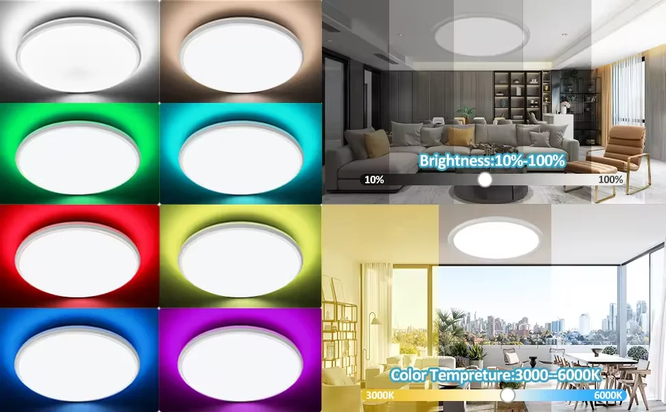 BQLED Smart Ceiling Light Fixture 12inch 24W Ultra Thin Dimming RGB Panel Ceiling Light Cell Lamp For Office Indoor Bedroom