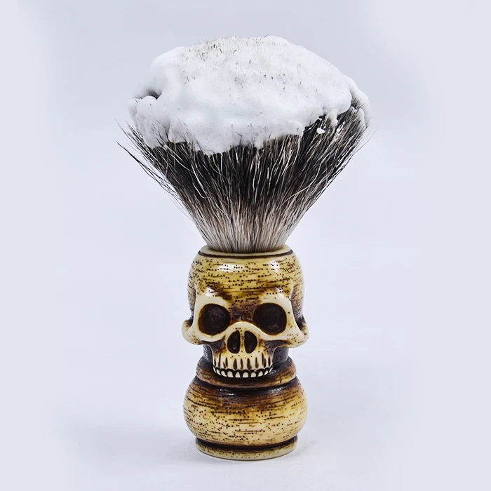 Skeleton shape design metal shaving bowl, badger hair shaving brush, Halloween style