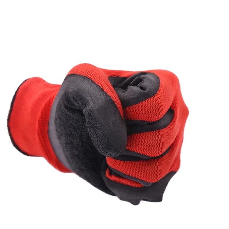 Factoryshop 13G Polyester Latex Crinkle / Wrinkle Coated Reusable Working Labor Work Safety Protective Rubber Gloves