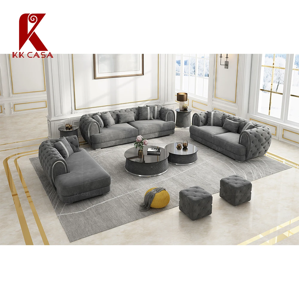 Luxury Modern Handmade Velvet Fabric 3+2+1 Set Sofa Set Suite Designs Living Room Sofa Set Furniture