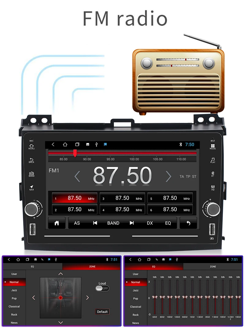 Android 11 2.5D touch screen IPS Car DVD Player for Toyota Prado 120 Land Cruiser 2004-2009 WIFI GPS BT Stereo Audio radio