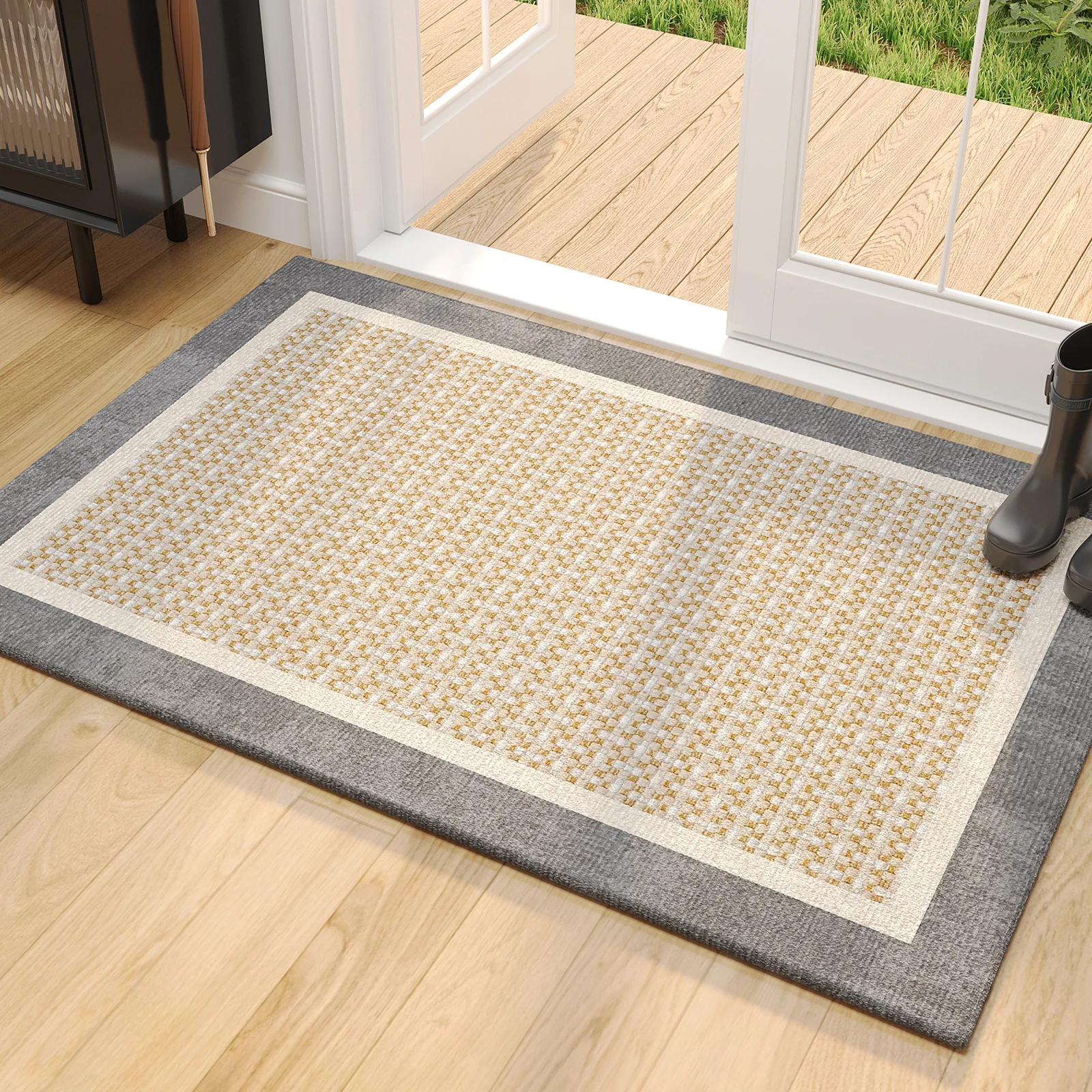 Machine washable vacuuming polyester carpets rug foot doormats interior entrance floor anti-slip indoor door mat for home