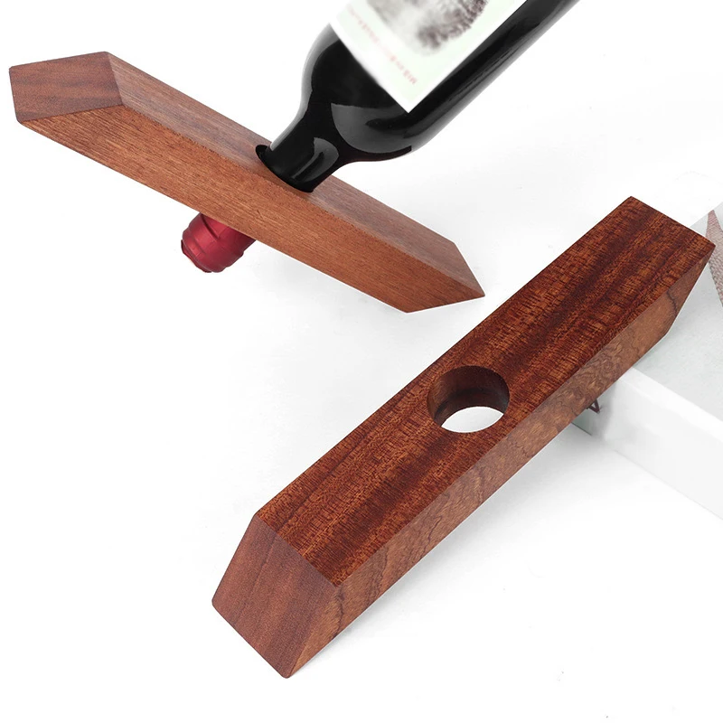 Modern Custom Creative Wood Wine Bottle Rack Single Wine Bottle Holder Stand for Countertop