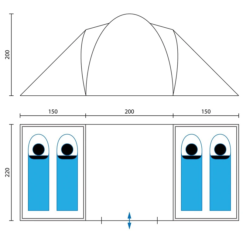 2 Cabins Tunnel 5-8 Person Use Double Layer High Quality Waterproof Windproof Camping Family Tent