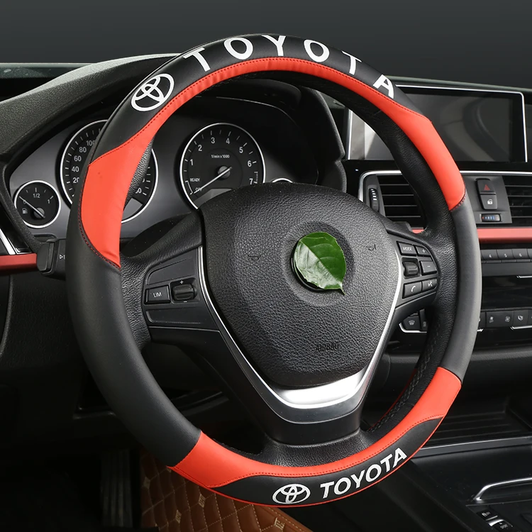 Cheapest car decoration Leather with logo steering wheel cover