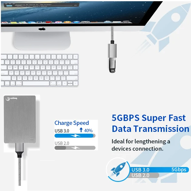 Nylon 5Gbps 60W Usb 3.0 A Female To A Male Extension Cable Usb 3.0 Am To Af Extender Cord