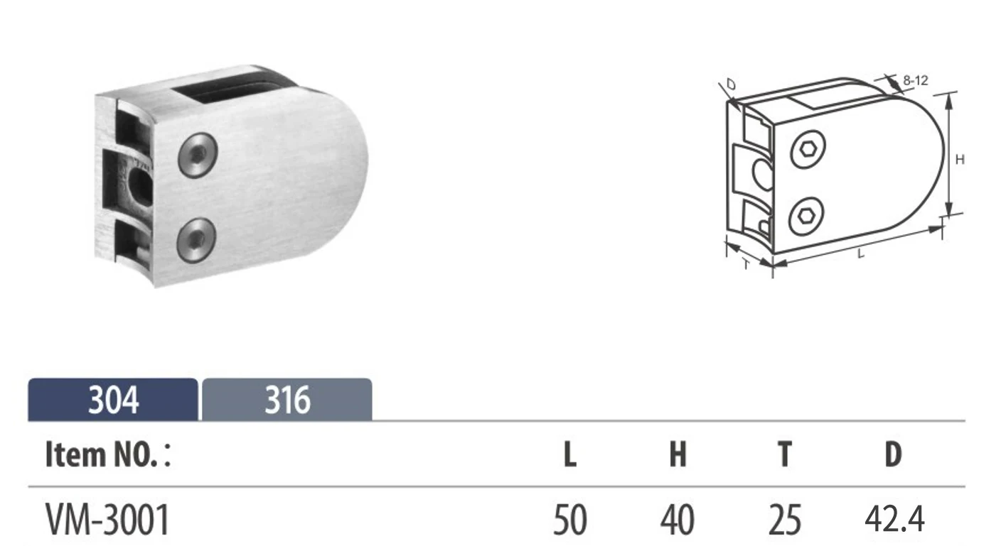 Customized Staircase Balcony Outdoor Deck Stainless Steel Adjustable Frameless Railing Fittings Glass Fixing Clamps Glass Clips
