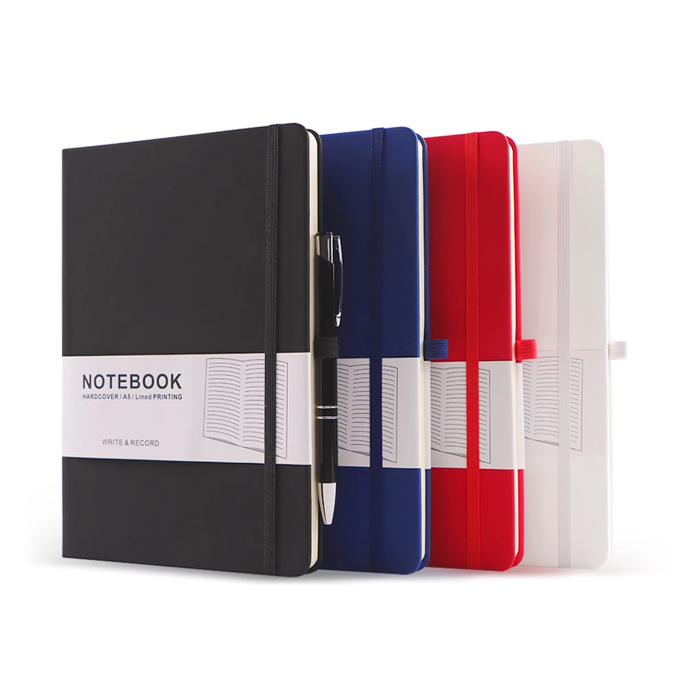 Custom A5 pu leather notebook colorful with pen holder and elastic closure gift