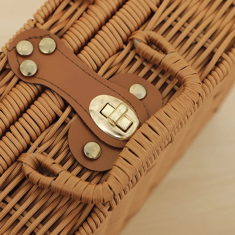 Iron frame rattan portable storage box picnic handmade classic retro storage box household goods storage box