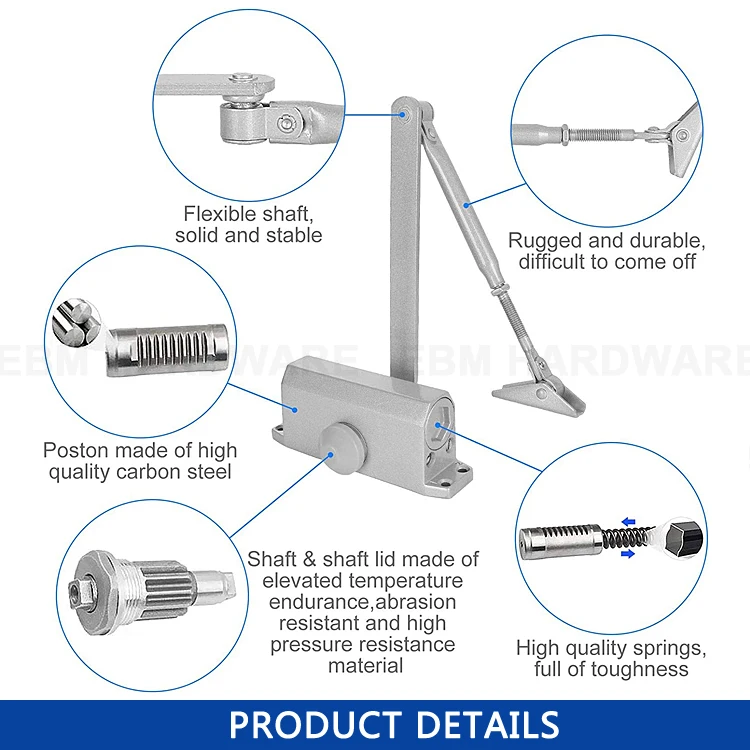 Adjustable speed hydraulic door closer heavy duty Aluminum automatic door closer 65-85KG door closer