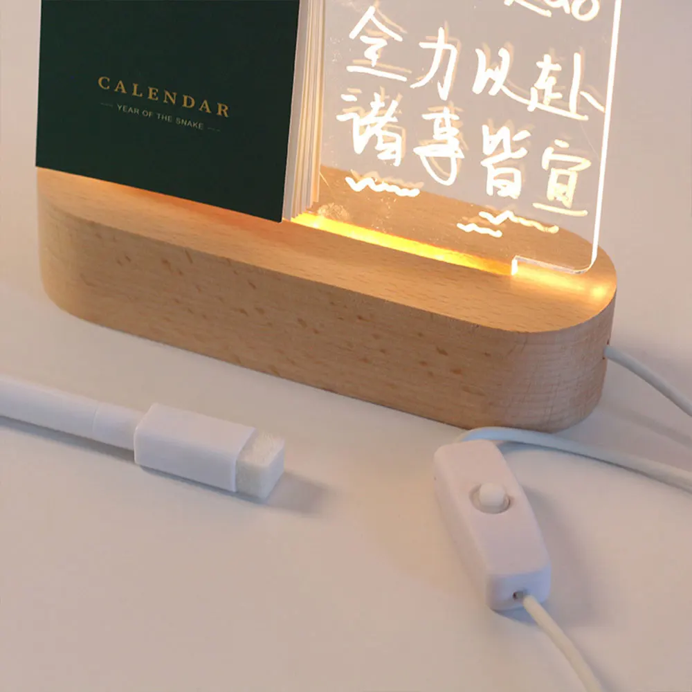 2025 Acrylic Night Light Desk Calendar Creative Wooden Acrylic Desktop Calendar With Erasable Message Board