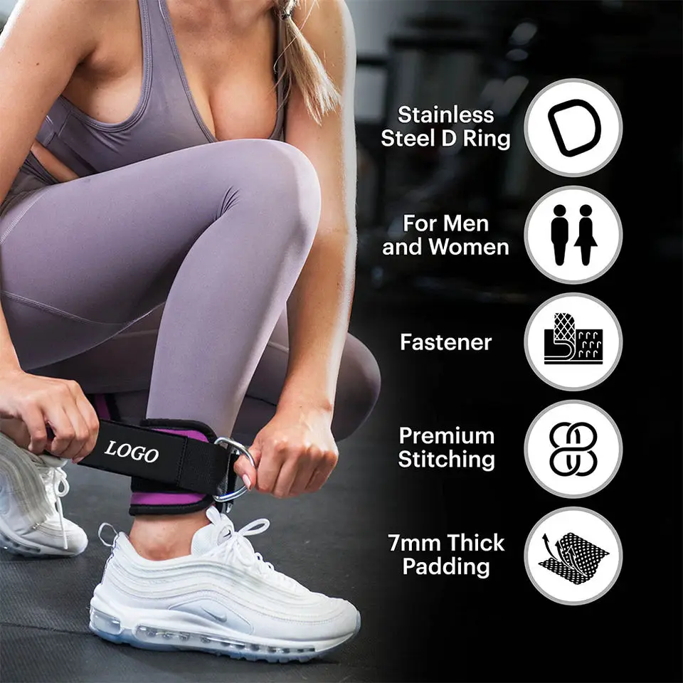 D Ring Ankle Strap for Cable Machine Gym Ankle Cuff for Kickbacks Glute Workouts Leg Extensions Curls Booty Hip Abductors Excise
