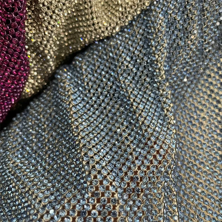 Custom diamante 2mm crystal rhinestones mesh trimming net aluminium