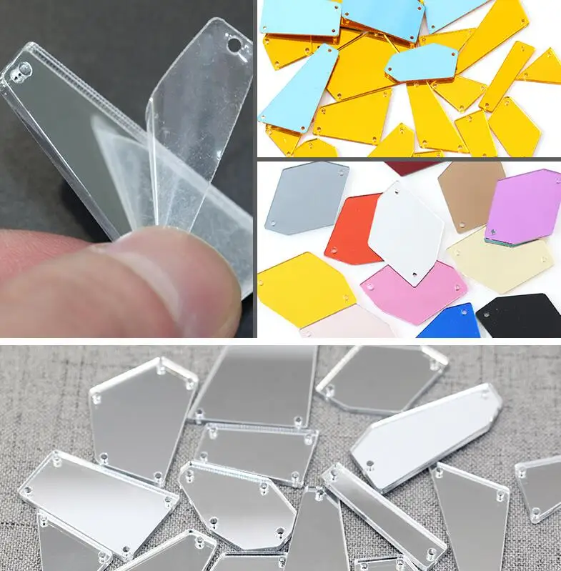 100pcs Top quality shaped mirror crystal sew on rhinestones all colors available flat back acrylic sheet factory price