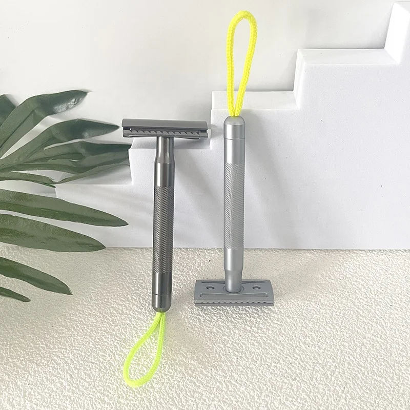 Новый дизайн, двухсторонняя металлическая бритва, Высококачественная латунная ручка, бритва с ремешком, безопасная бритва для мужчин