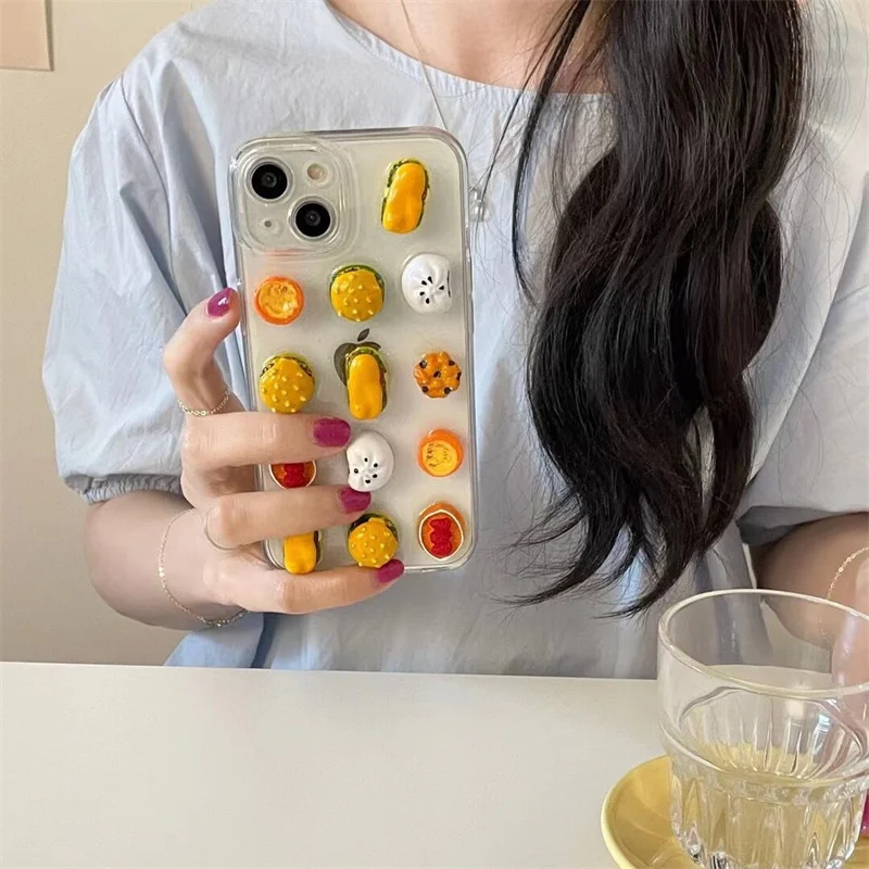 Забавный мультяшный Прозрачный 3D чехол для телефона с гамбургерами и едой из эпоксидной смолы INS iphone 14 13 12 11 pro