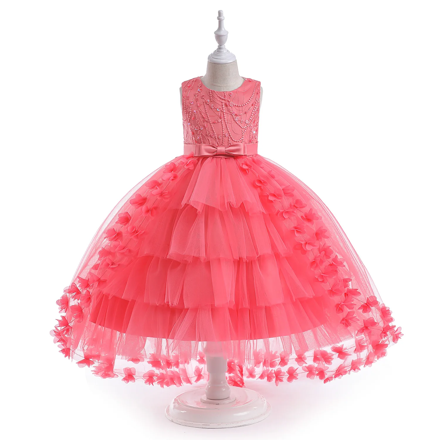 Flower Girls Dresses with Clasp Embroidered  Wholesale Sleeveless Party Formal Fluffy Prom Wedding Sequin Wear Blue Pink DHL