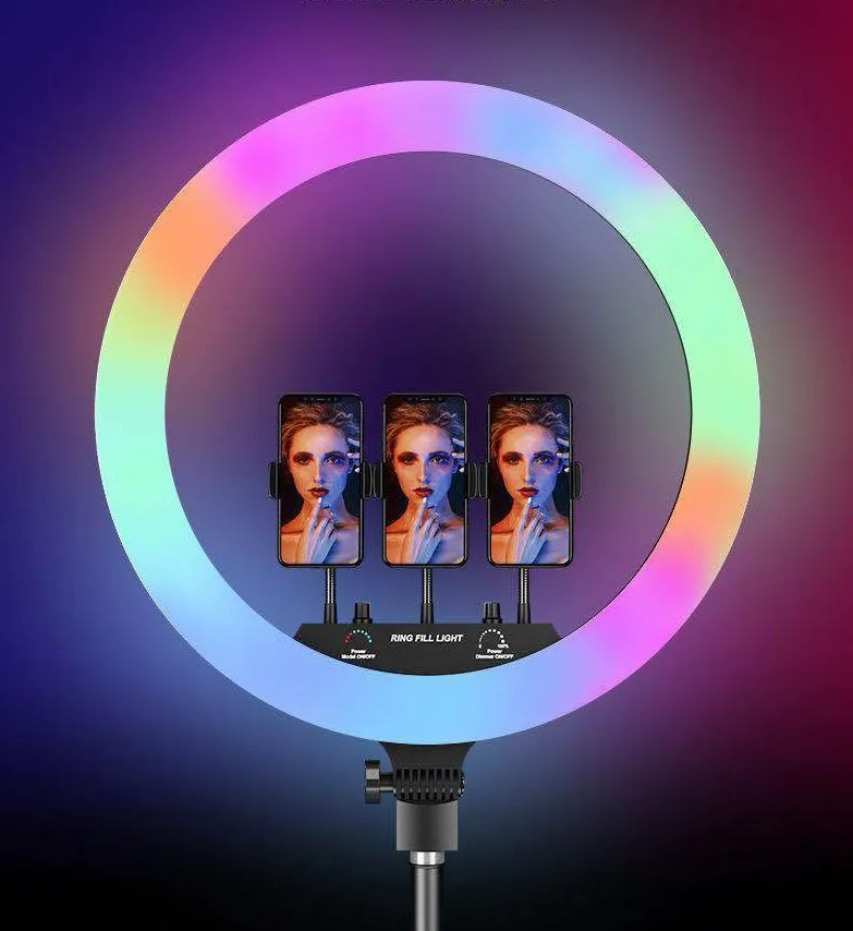 18inch Fashion  LED RGB Ring Light Circle Ring Light with 3 Phone Holder Stand For Youtube