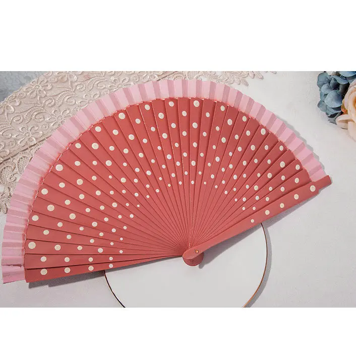 Customized screenprinted Solid Color Handmade Hand Held Spanish wood Folding  Fan for Dance or promotion