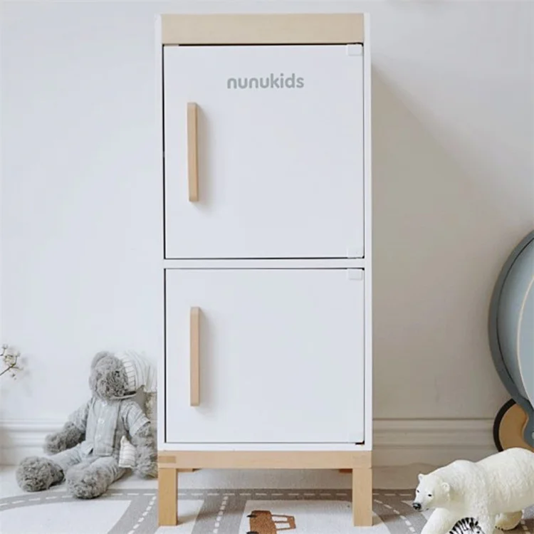 NUNUKIDS white Pretend cooking toys Game Children Play Set Refrigerator Toy Sets for Kids Wooden kitchen